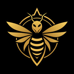 black Golden Aura Unique regal golden roaring Bee, front view, circle Logo Vector Radiating Luxury and Refinement", premium style logo, elegant vector logo, consistency in each shape, perfect logo.