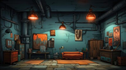 Basement background flat design side view urban storage solution theme cartoon drawing Splitcomplementary color scheme