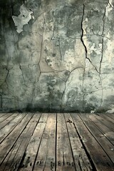 Fototapeta premium vintage grunge background with wooden floor and cracked wall 