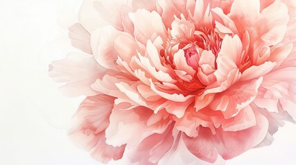 A watercolor depiction of a single peony in soft pink, with lush petals on a white background