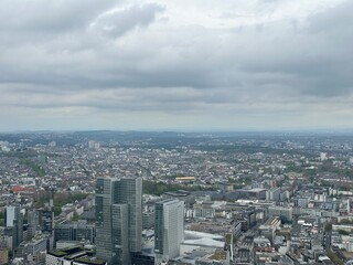 Fototapeta premium Panoramic View from Main Tower on a Cloudy Day in Frankfurt, Germany 