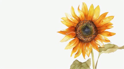 Obraz premium A watercolor illustration of a single sunflower with bright yellow petals and a dark center, on a clean white background