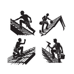 Roofing Service Logo Collection, Roofer Silhouette Vector Icons Set for Home Repair and Construction Business © Bening