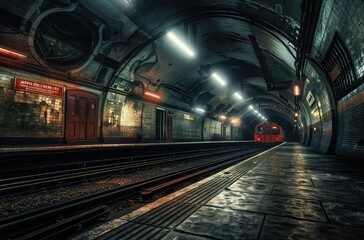 Fototapeta premium Subway Train Station, Generative AI