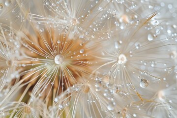 Close-up of a dandelion with water droplets, dark background