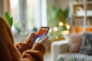 A person using a smartphone to participate in a vibrant, virtual volunteering event, helping remotely.