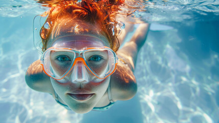 Naklejka premium Underwater Wonder: A Young Girl's Snorkeling Adventure