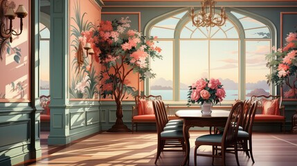 Dining Room background flat design front view elegant formal theme animation Tetradic color scheme