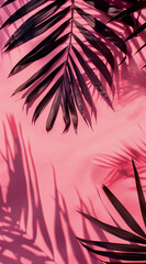 Obraz premium A black palm leafs on a pink background.Minimal creeative nature concept.Flat lay