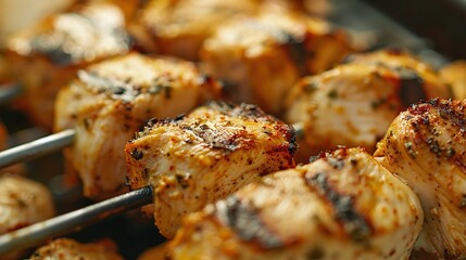 Close-up of chicken kebab on a skewer