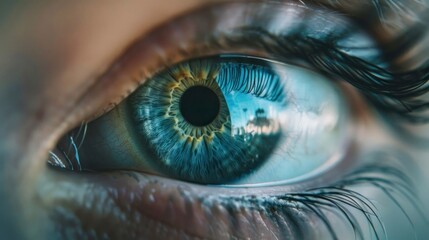 Fototapeta premium Close-up detail of a blue eye in high resolution and high quality. eye concept, body parts, human