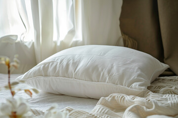 Soft White Pillow on Bed with Sunlight