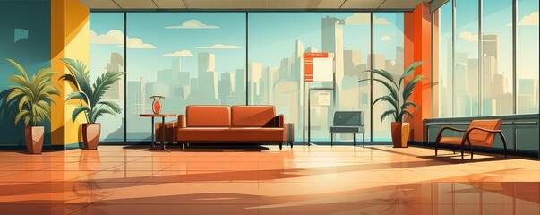 Foyer background flat design side view urban chic entrance theme cartoon drawing Splitcomplementary color scheme