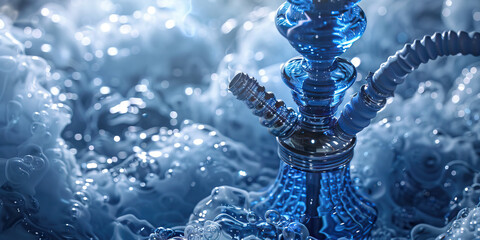 A Hookah water chamber bubbles softly flavorful smoky. Hose.