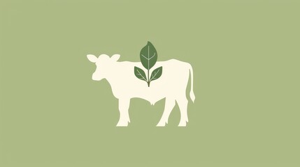 Obraz premium A vegan icon illustration of a cow with a leaf on its back, depicted in a flat style design