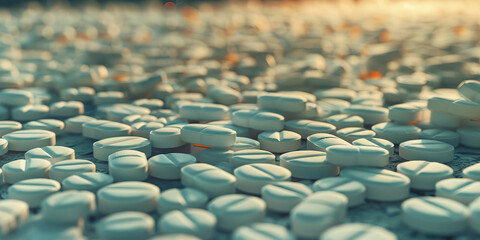Obraz premium Pills Orange and white lay scattered haphazardly, their powerful opioid effects nowhere to be seen