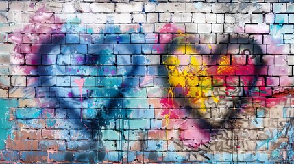 colorful graffiti hearts on grungy brick wall urban street art expressing love and positivity watercolor illustration