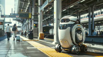 A service-oriented bag-lifting robot aiding travelers at an airport terminal