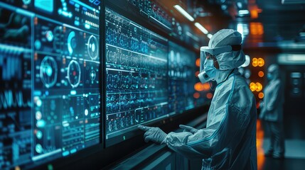 doctor working in futuristic hospital with medical high tech healthcare