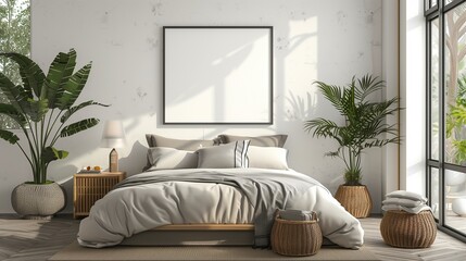 The interior bedroom mock up poster frame interior background,3D , 3D illustration