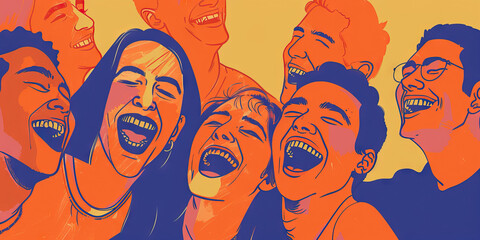 Neon orange drugs: A group of people laughing together, the joy and connection clear on their faces