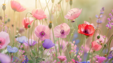 Fototapeta premium Close-up image of wildflowers in a spring meadow
