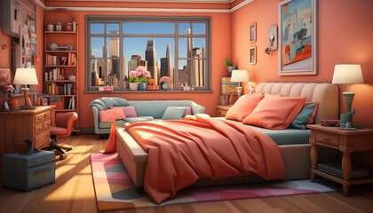 Guest Room background flat design front view welcoming cozy theme animation Complementary Color Scheme