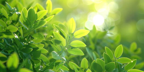 Fototapeta na wymiar Vibrant green drugs: A close-up of a medicinal plant, its leaves glistening in the sunlight