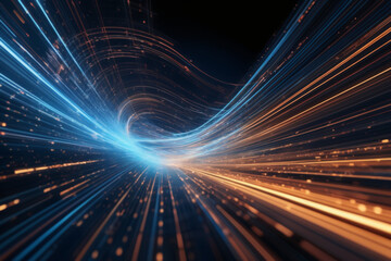 Obraz premium mesmerizing abstract depicts high-speed global data transfer: wavy flashes, ultra-fast broadband, cyber tech motion