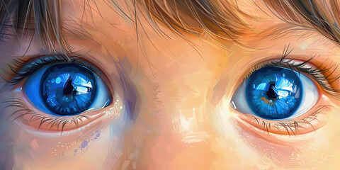 The rich blueberry hues of a summer sky are reflected in the shiny eyes of a curious toddler, exploring the world around them