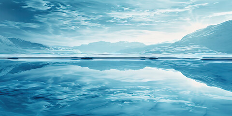 Fototapeta premium The cool blue of a winter sky reflects the serenity of an icy lake, mirroring the calmness within a yogi's heart.