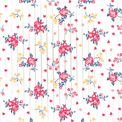 Small bunches of roses and tiny hearts pattern