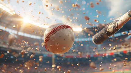 Dynamic freeze  baseball bat hitting ball at summer olympics, illustrating sport concept