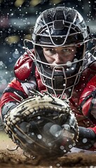 Catcher s protective gear close up in preparation for pitch at summer olympic games