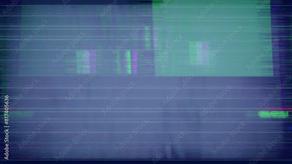 Poster television or computer display with glitches, static, and flashy images in fast motion