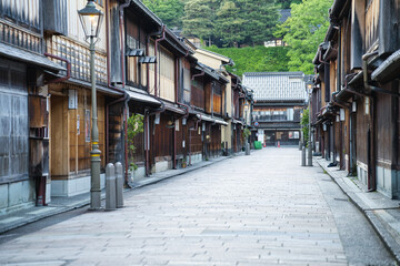 Kanazawa,Japan - May 14,2024: Higashi Chaya Tea District in Kanazawa at dawn