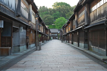Kanazawa,Japan - May 14,2024: Higashi Chaya Tea District in Kanazawa at dawn