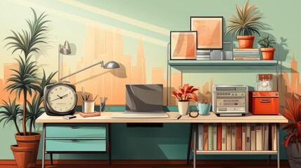 Home Office background flat design front view modern minimalist theme animation Complementary Color Scheme