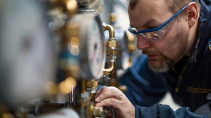 Fototapeta premium A technician testing and calibrating a geothermal heat pump system to ensure it is running efficiently and effectively.
