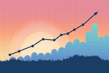 Financial chart displaying uptrend line graph on pastel colored background for stock market analysis