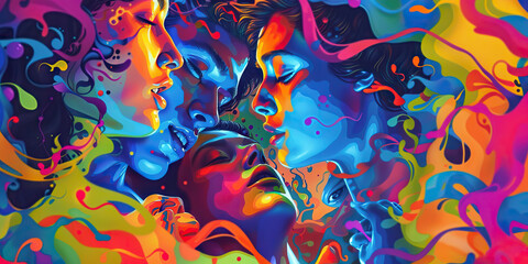 Electric Blue Ketamine: A group of people, their bodies entwined in a tangle of vivid colors