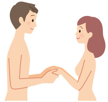 裸で向かい合う男女　カップル　性生活
