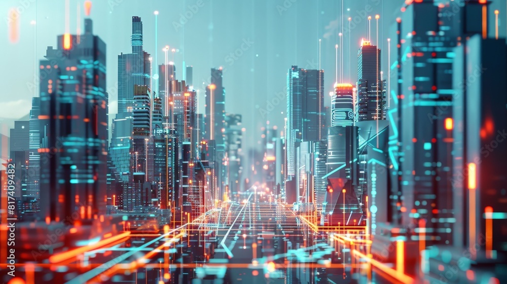 Poster digital transformation through open ai: a futuristic cityscape powered by smart, interconnected tech