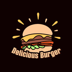 expressive hamburger illustration with faded tones for vintage logo