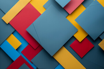 Abstract geometric 3D blank paper pieces pattern for background with blue, yellow and red colors, modern design style, minimalist