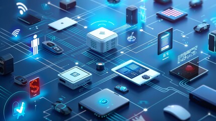 Fototapeta premium Seamless connectivity with open AI: a network of devices communicating effortlessly for enhanced productivity.