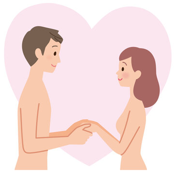 裸で向かい合う男女　カップル　性生活
