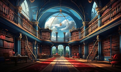 Fototapeta premium Library background flat design side view luxurious manuscript archive theme animation Tetradic color scheme