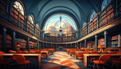 Library background flat design front view classic scholarly theme animation Complementary Color Scheme