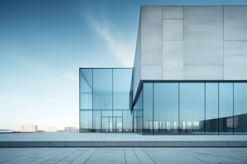 Fototapeta premium Urban minimalist architecture featuring a block structure building with striking corner windows
